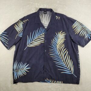 Hugo Boss Short Sleeve‎ Button Up Shirt Men's 2XL Blue Hawaiian Casual Comfort